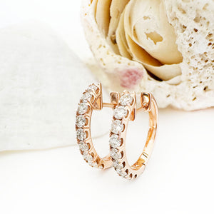 Luxurious Half Eternity White Diamond Rose Gold Huggie Earrings