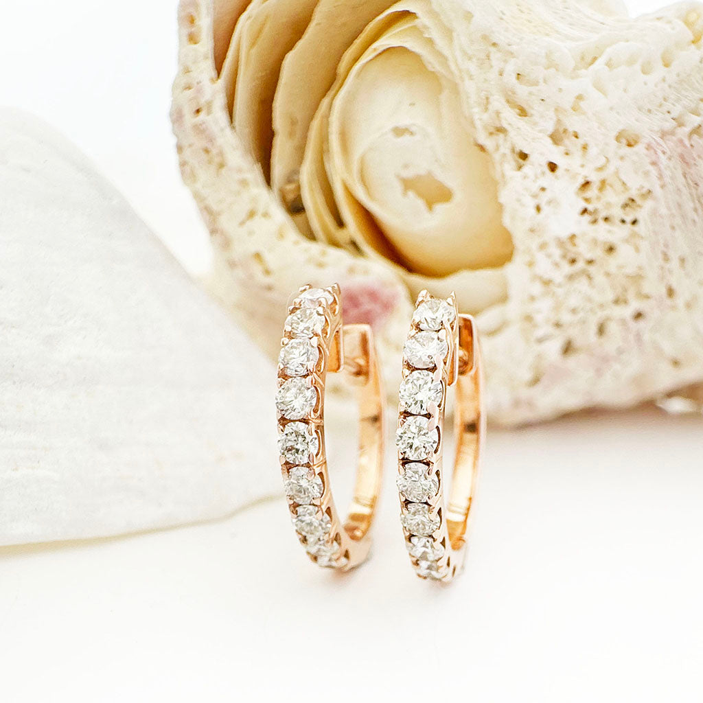 Luxurious Half Eternity White Diamond Rose Gold Huggie Earrings