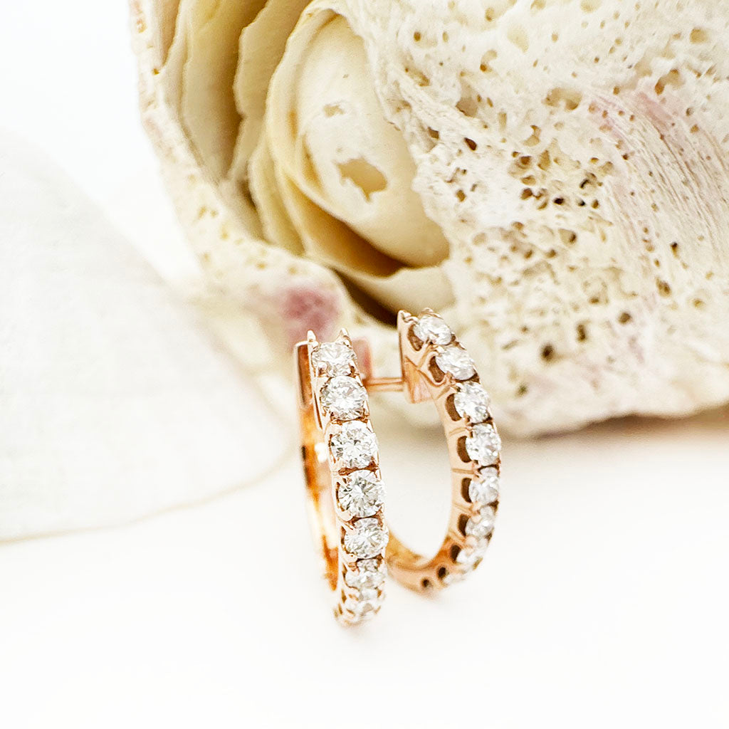 Luxurious Half Eternity White Diamond Rose Gold Huggie Earrings