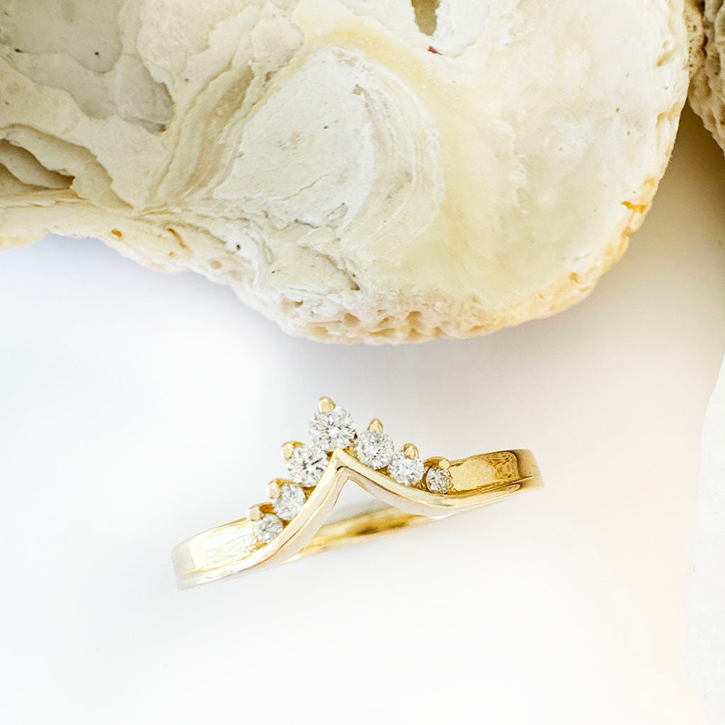 Seven Diamond Crown Yellow Gold Ring