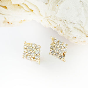 Sparkling Diamond Shaped White Diamond Yellow Gold Earrings