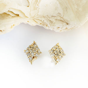 Sparkling Diamond Shaped White Diamond Yellow Gold Earrings