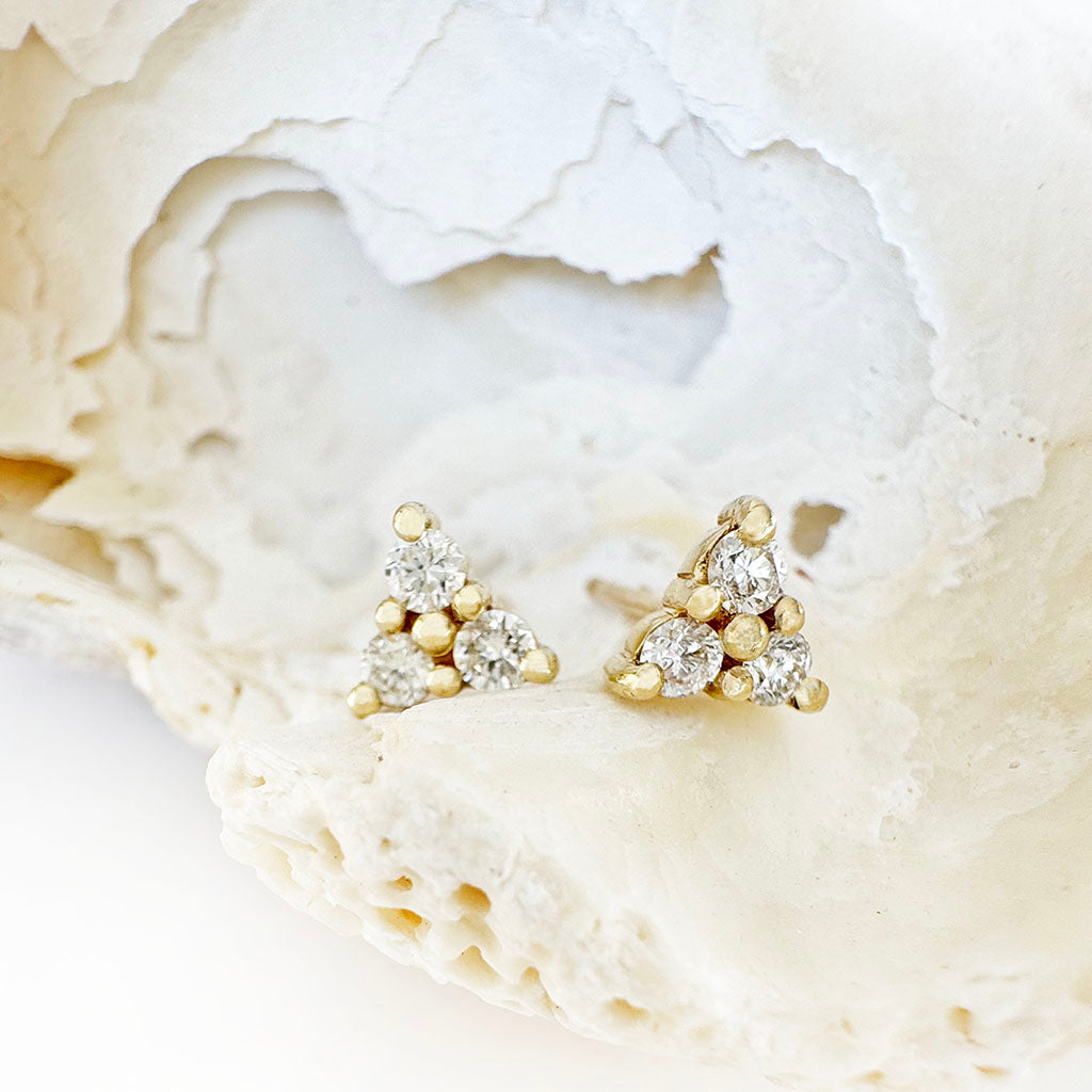 Cute Trilogy White Diamond Yellow Gold Stud Earrings