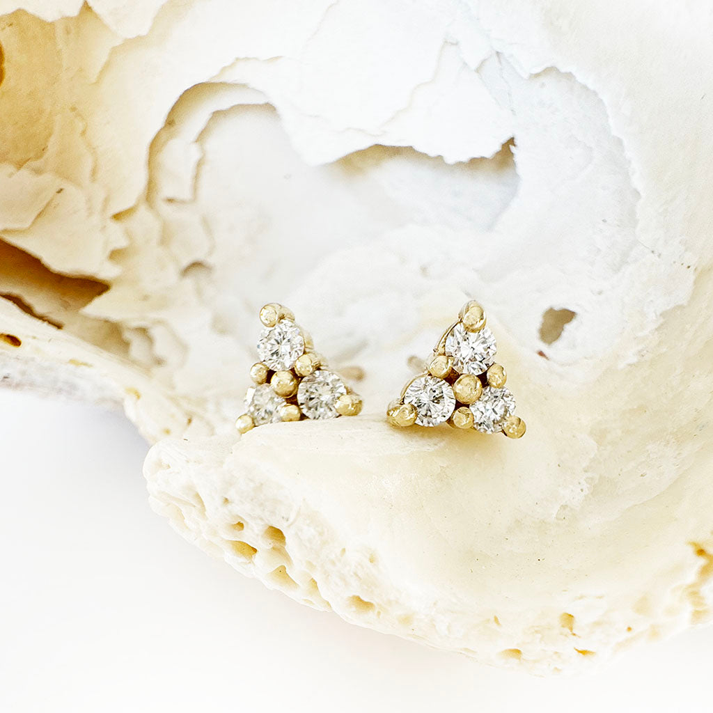 Cute Trilogy White Diamond Yellow Gold Stud Earrings