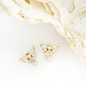 Cute Trilogy White Diamond Yellow Gold Stud EarringsCute Trilogy White Diamond Yellow Gold Stud Earrings