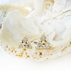 Cute Trilogy White Diamond Yellow Gold Stud Earrings