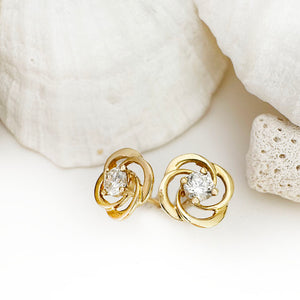 Celtic Twist White Diamond Yellow Gold Stud Earrings