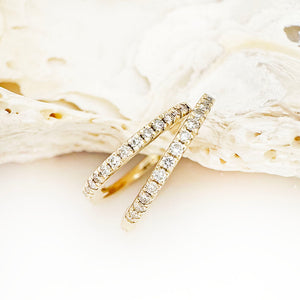 Delicate White Diamond Hoop Yellow Gold Earrings