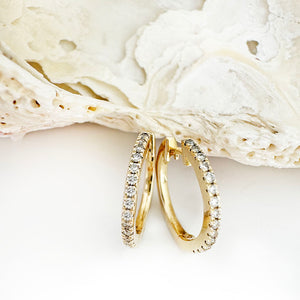 Delicate White Diamond Hoop Yellow Gold Earrings