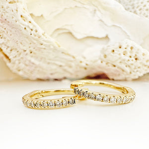 Delicate White Diamond Hoop Yellow Gold Earrings