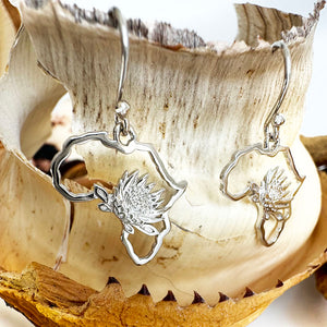 Map of Africa Silver Protea Drop Earrings