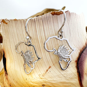 Map of Africa Silver Protea Drop Earrings