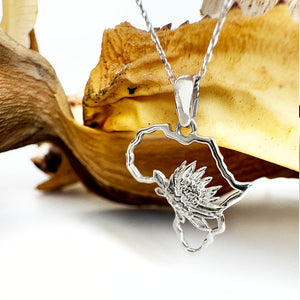 Map of Africa White Gold Protea Pendant