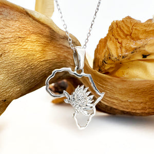 Map of Africa White Gold Protea Pendant