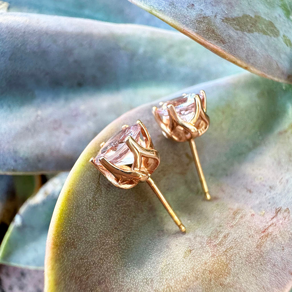 Elegant Soft Pink Morganite Floral Rose Gold Studs