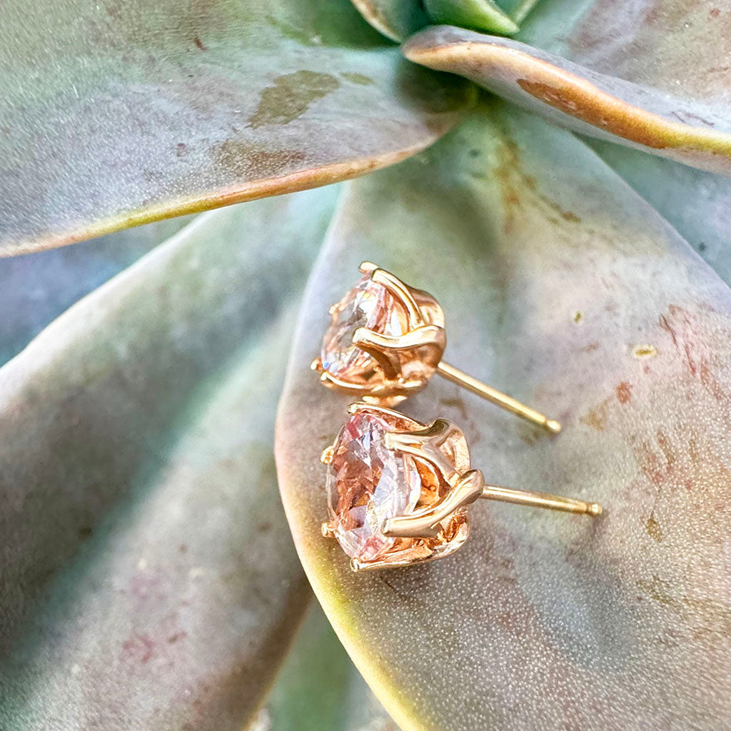 Elegant Soft Pink Morganite Floral Rose Gold Studs