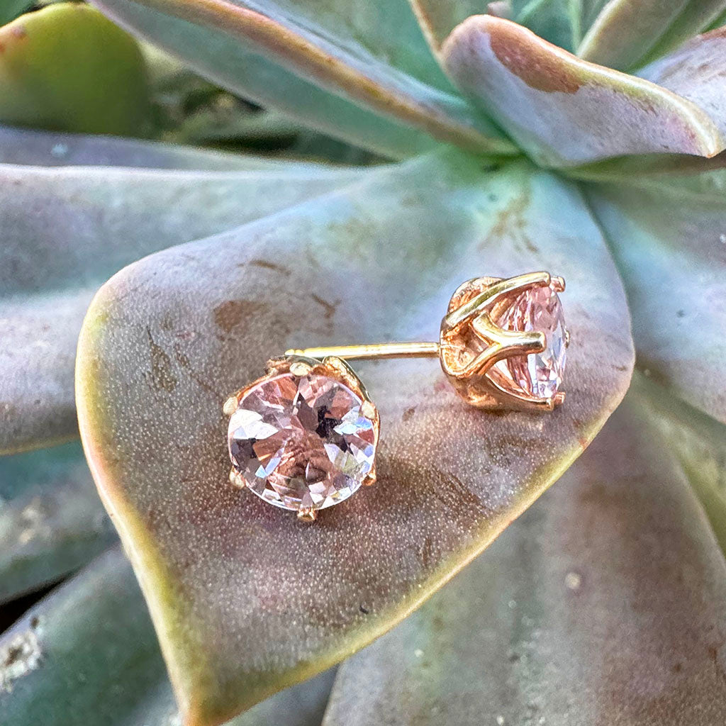 Elegant Soft Pink Morganite Floral Rose Gold Studs