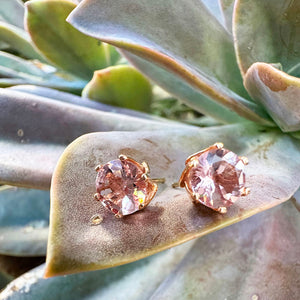 Elegant Soft Pink Morganite Floral Rose Gold Studs