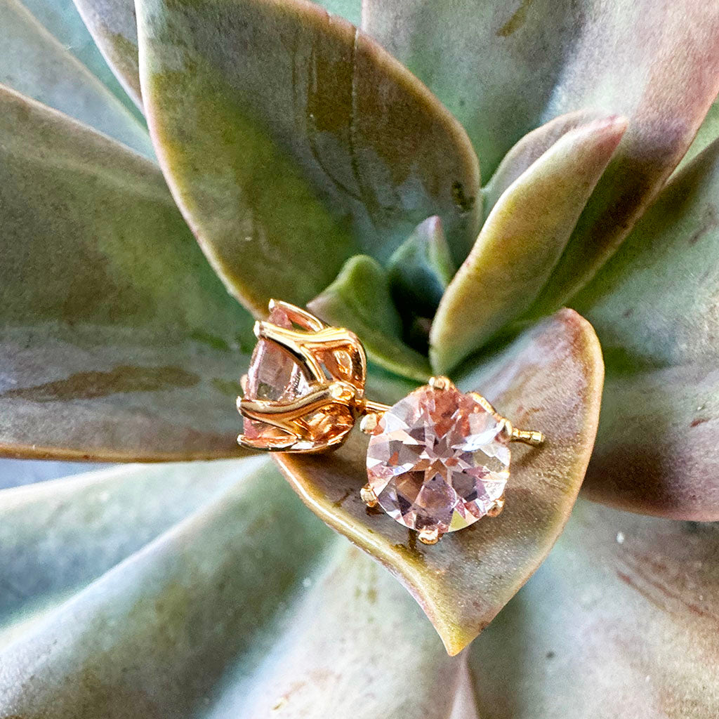 Elegant Soft Pink Morganite Floral Rose Gold Studs