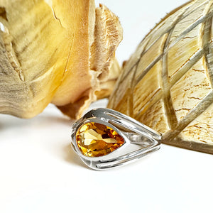 Looped Double Band Pear Cut Citrine Ring