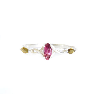 Infinity Marquise Dark Pink and Green Tourmaline Silver Ring