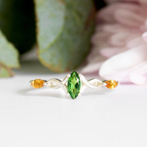 Infinity Marquise Green and Yellow Tourmaline Silver Ring