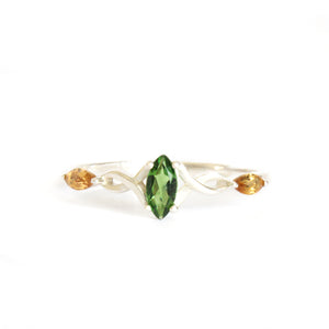 Infinity Marquise Green and Yellow Tourmaline Silver Ring