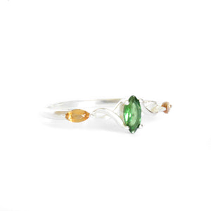 Infinity Marquise Green and Yellow Tourmaline Silver Ring