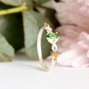 Infinity Marquise Green and Yellow Tourmaline Silver Ring