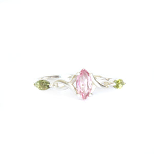 Infinity Marquise Pink and Green Tourmaline Silver Ring