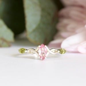 Infinity Marquise Pink and Green Tourmaline Silver Ring