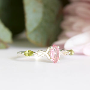 Infinity Marquise Pink and Green Tourmaline Silver Ring