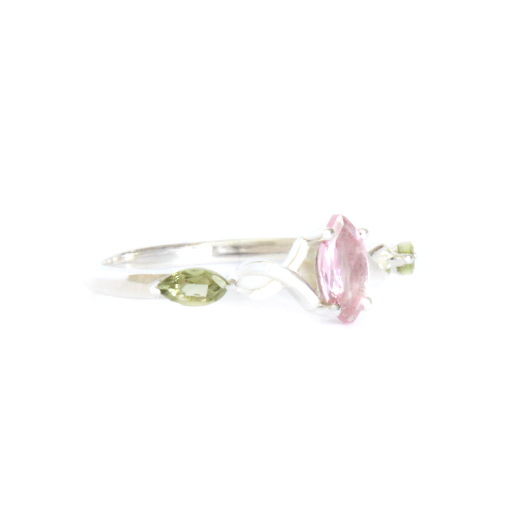 Infinity Marquise Pink and Green Tourmaline Silver Ring