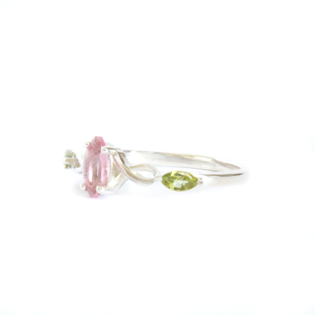 Infinity Marquise Pink and Green Tourmaline Silver Ring