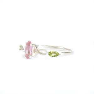 Infinity Marquise Pink and Green Tourmaline Silver Ring