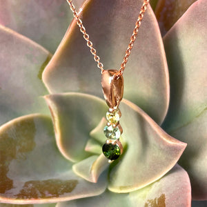 Petite Trilogy Stripe Peridot and Tourmaline Rose Gold Pendant