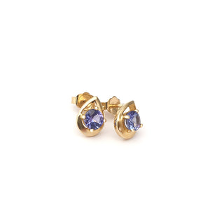 Petite Yellow Gold Droplet Tanzanite Studs