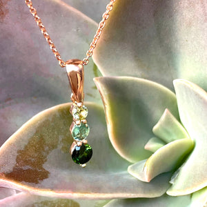 Petite Trilogy Stripe Peridot and Tourmaline Rose Gold Pendant