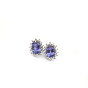 Regal Oval Diamond Halo Tanzanite White Gold Studs