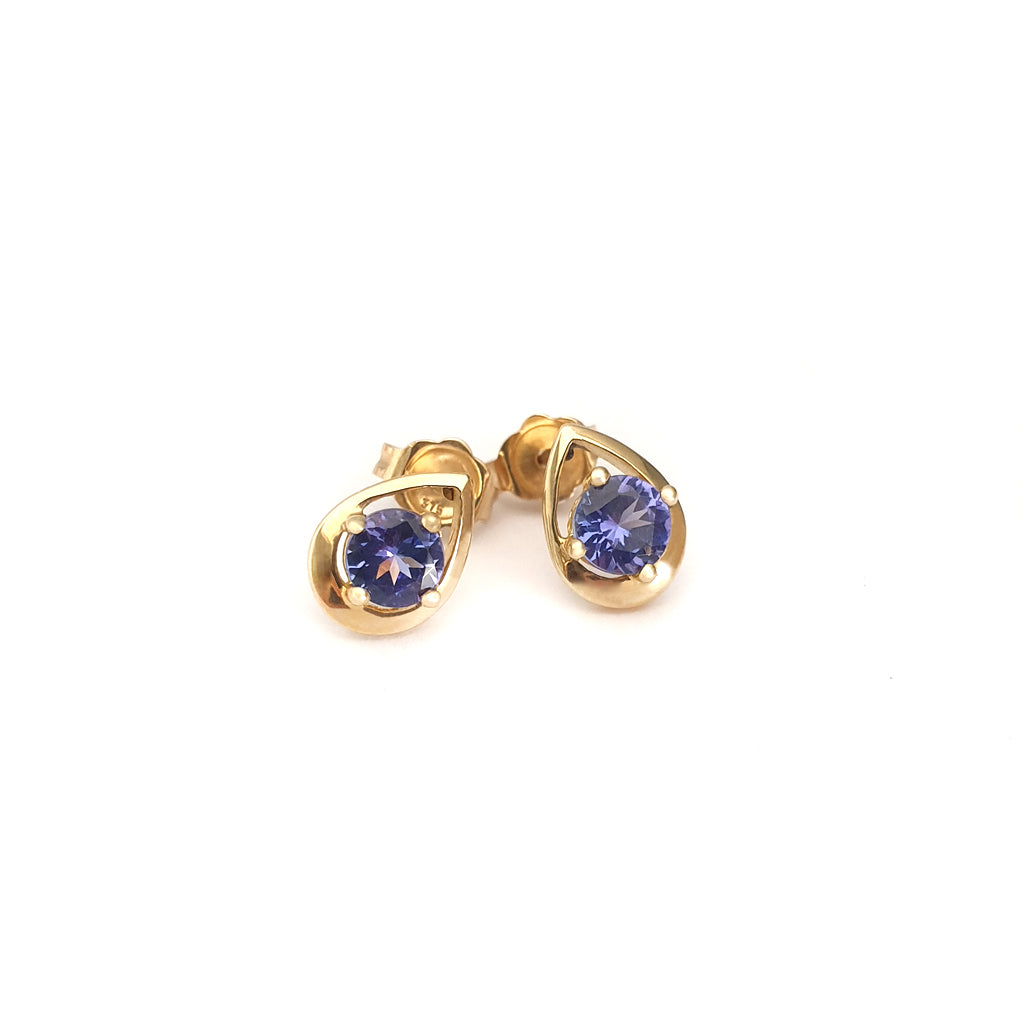 Petite Yellow Gold Droplet Tanzanite Studs