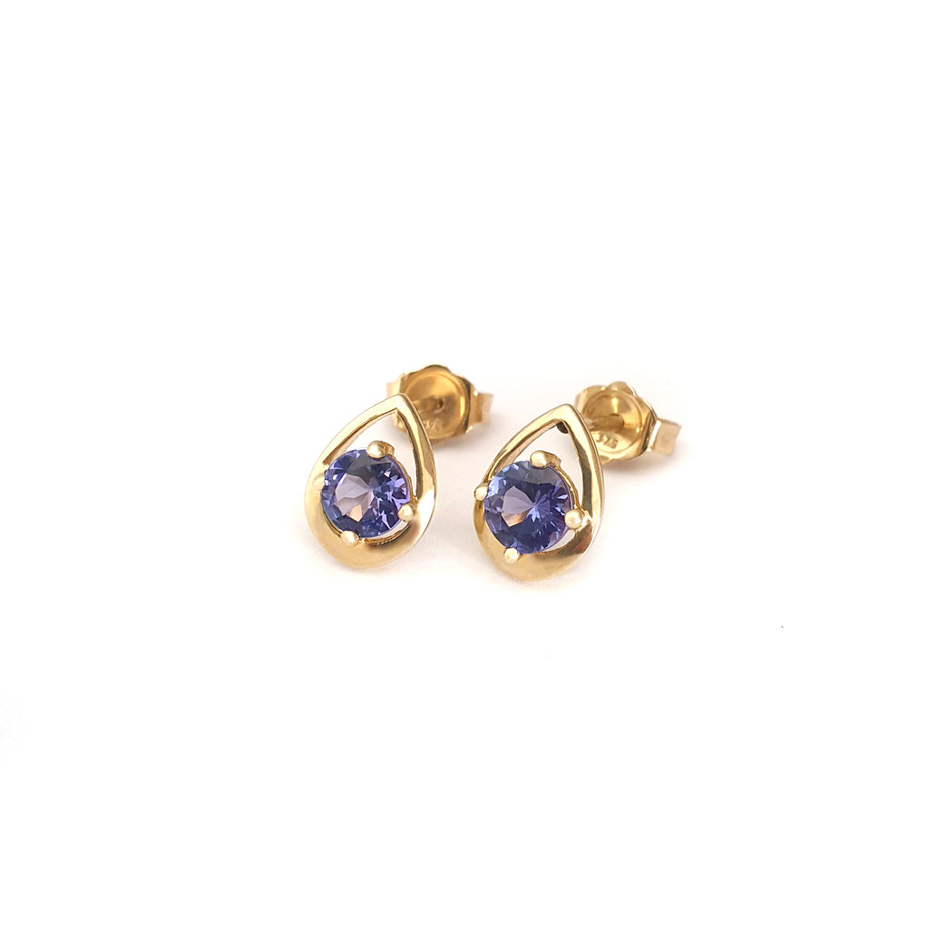 Petite Yellow Gold Droplet Tanzanite Studs