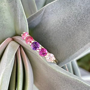 Playful Pinks and Purple Yellow Gold Ring