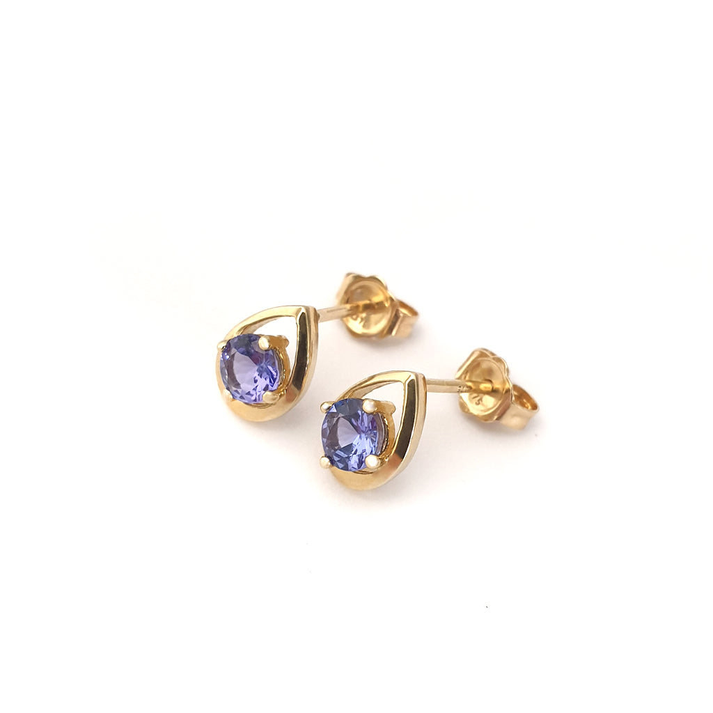 Petite Yellow Gold Droplet Tanzanite Studs