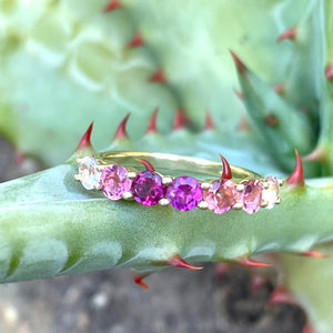 Blushing Pinks and Purple Yellow Gold Ring