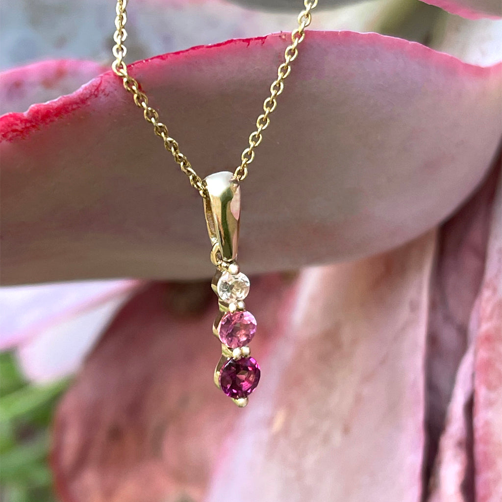 Petite Trilogy Stripe Morganite, Pink Tourmaline and Rhodolite and Tourmaline Pendant