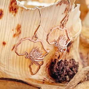 Rose Gold Protea Africa Map Earrings