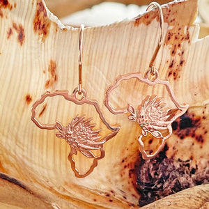 Rose Gold Protea Africa Map Earrings