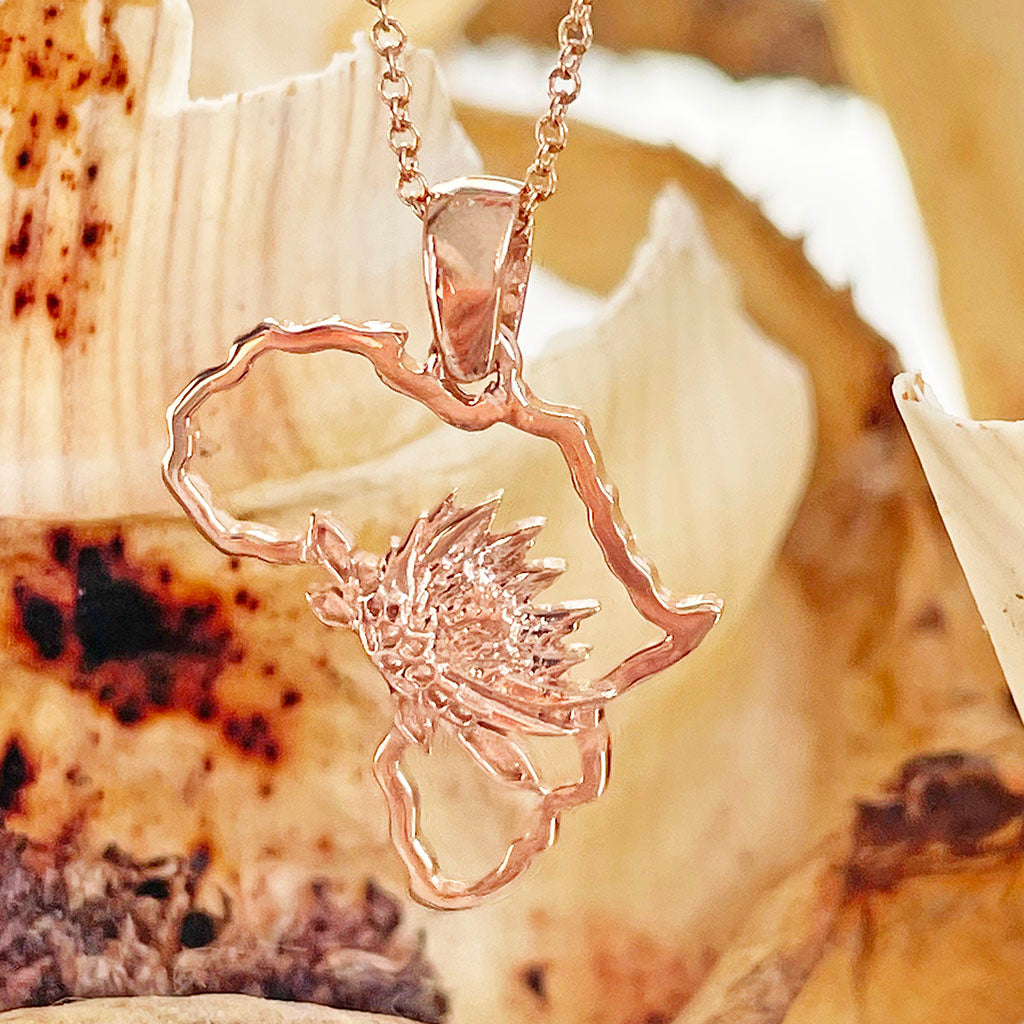 Rose Gold Protea Africa Pendant