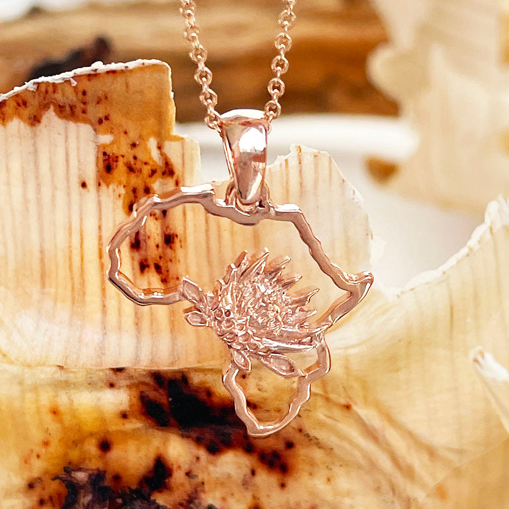 Rose Gold Protea Africa Pendant