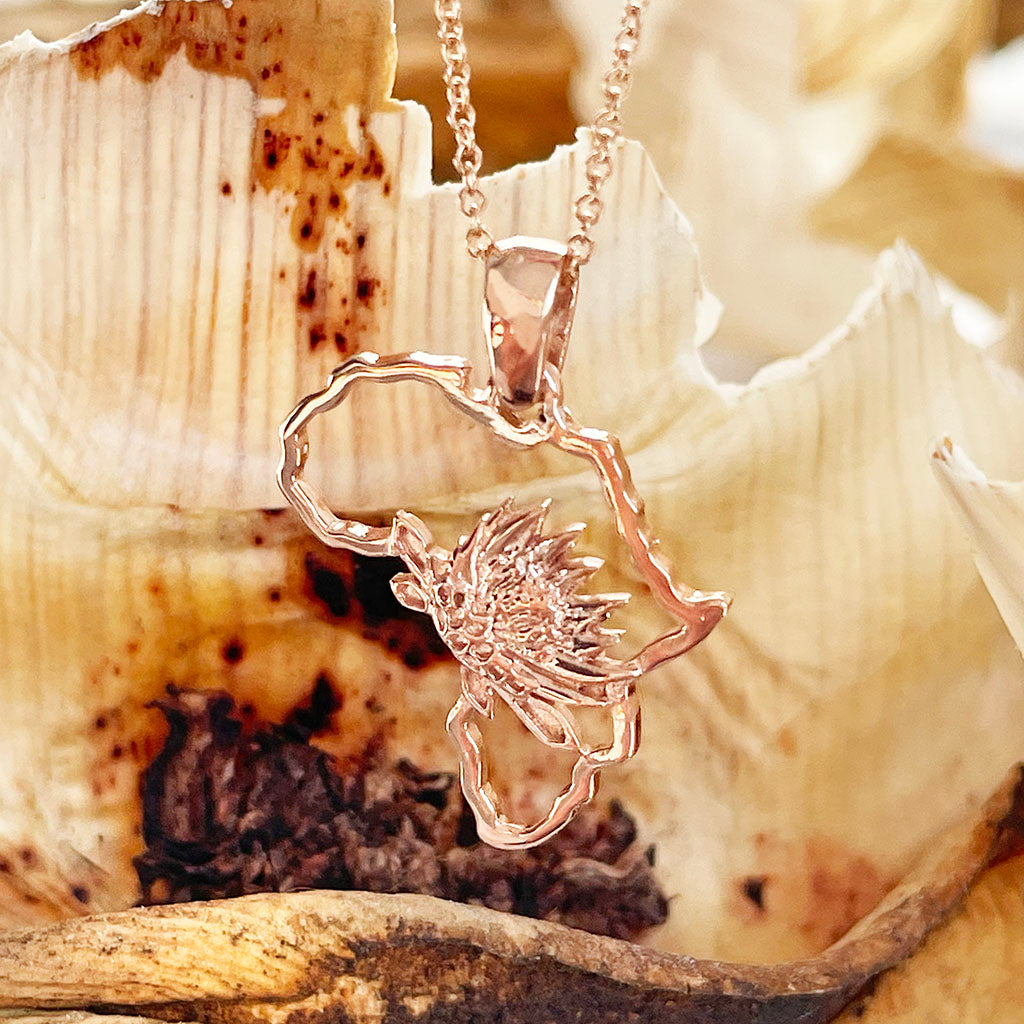 Rose Gold Protea Africa Pendant